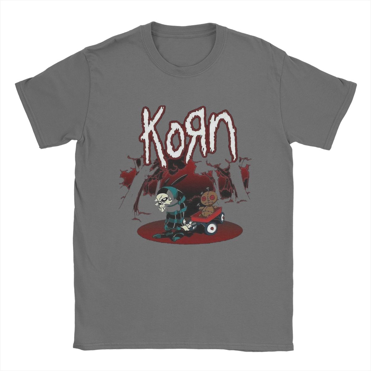

Korn Band Rock T-Shirts Men Casual 100% Cotton Tees O Neck Short Sleeve T Shirts Summer Clothing XXL темно-сірий колір
