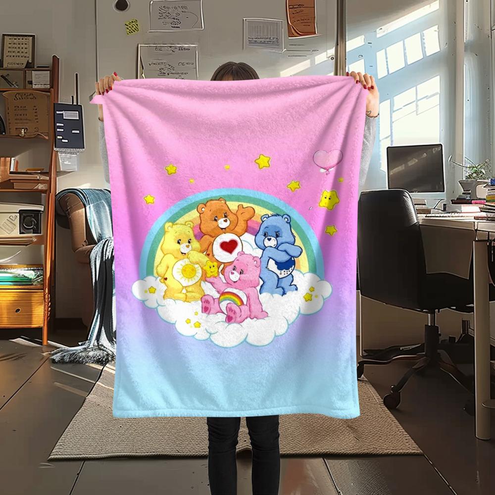 1PC Care Bears Print Flannel Blanket, High quality Comfortable for All Seasons, Home Decor, Warmth and Comfort, Perfect for Christmas Gifts