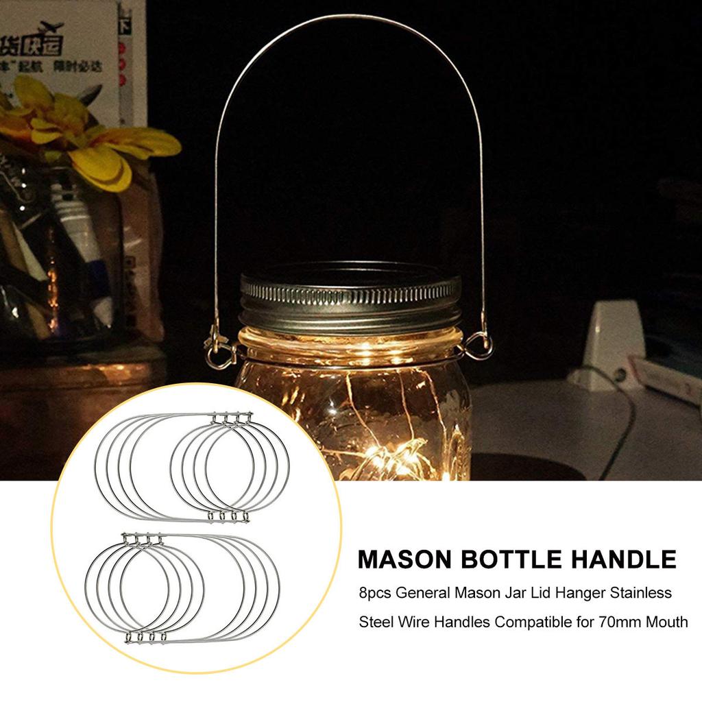 8Pcs Stainless Steel Mason Jar Lid Hangers Wire Handles Compatible 70Mm Mouth for Home Wedding Party Decor Mason Jar Handles