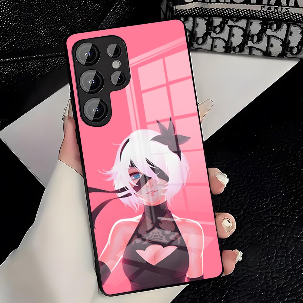 N-NieR Automata 2B Phone Case For Samsung S26 S25 Plus S20 S20 Plus S22 Ultra S23 FE S21 Plus S21 Ultra Glass Cover