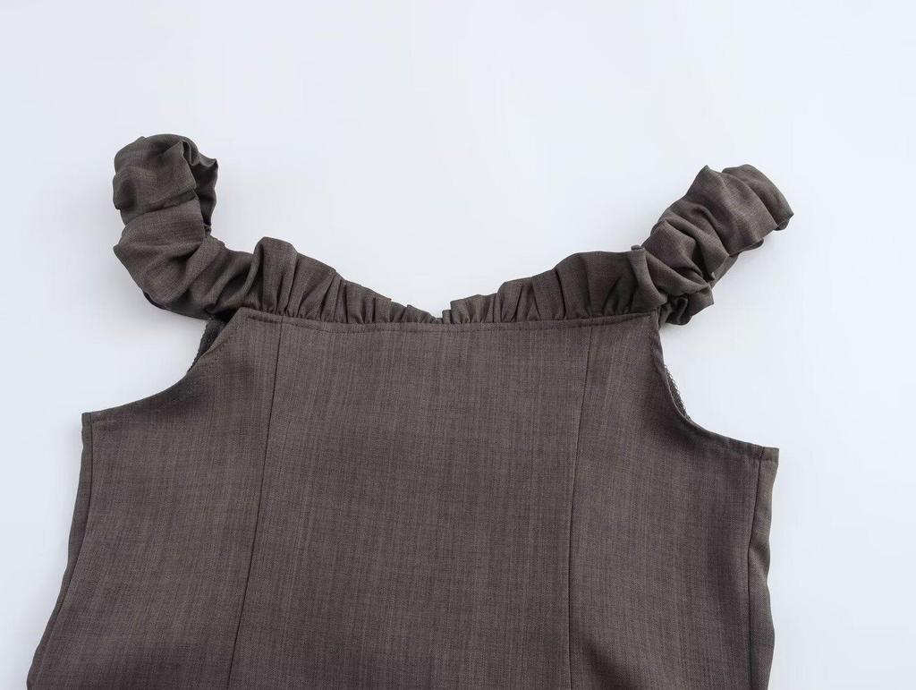 2025 Spring Women's European-American Ruffle Off-Shoulder Top & Pleated Skirt Set