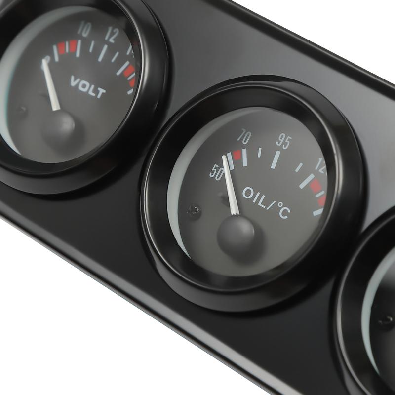 5.2cm 3-in-1 Car Gauge Voltmeter, Oil Temperature Gauge, Oil Pressure Gauge Set Universal for 12V Automobile, Black