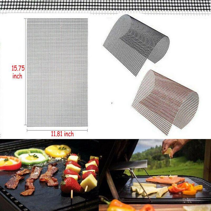 5pcs Bbq Grill Mesh Nonstick Mat Reusable Sheet Heat Resistant Baking Cooking