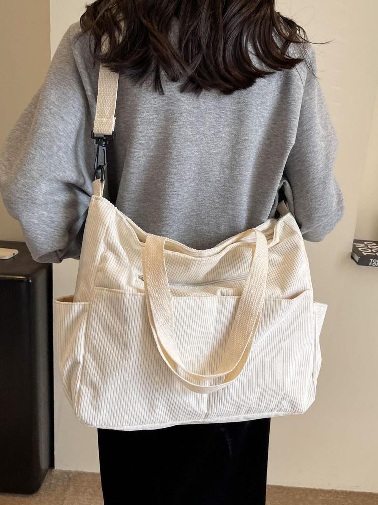 High-Capacity Women's Corduroy Tote - Stylish Cross-Border Commuter & Travel Bag
