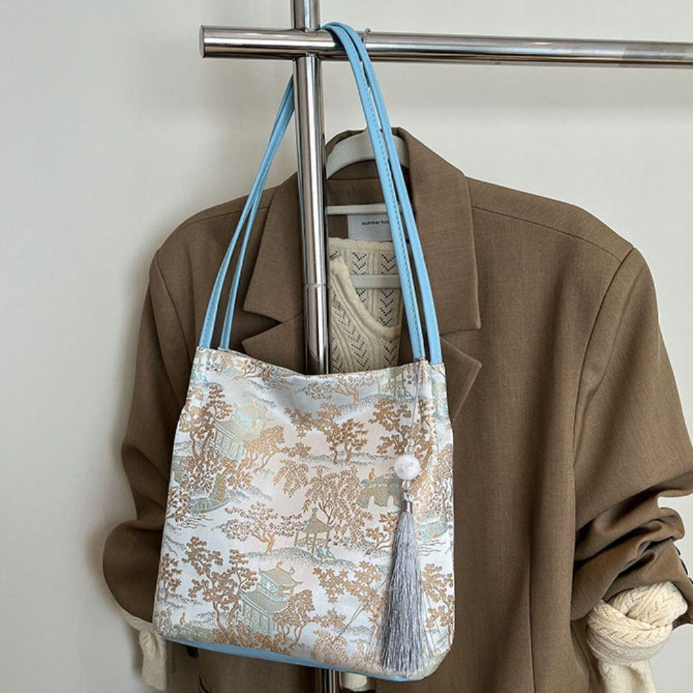 Exquisite Chinese Style Shoulder Bag Elegant Hanfu Printing Handbag Embroidery Tote Bag  Wedding