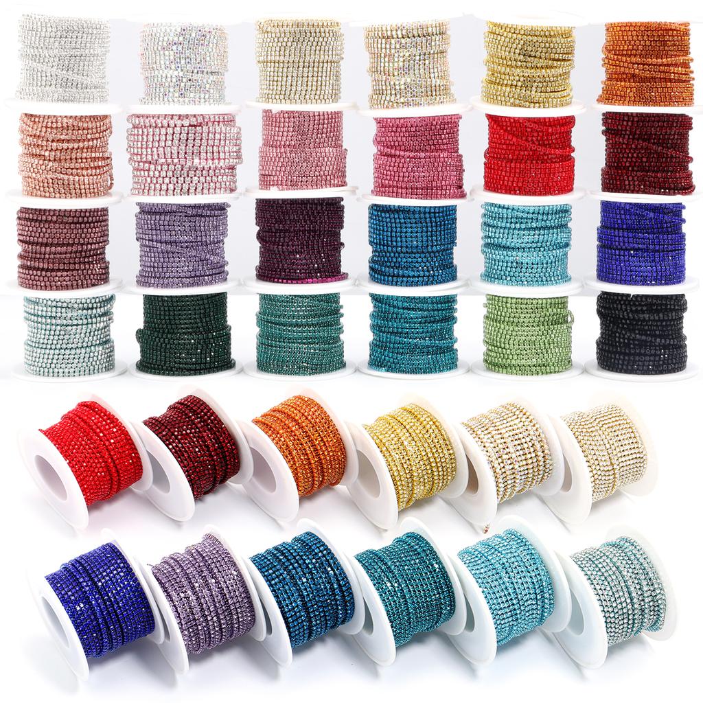 10yards 2mm 3mm Colored Rhinestone Chains Dense Fancy Chain For Garment Sewing Glass Rhinestone Cup Chain DIY Headwear Home Deco