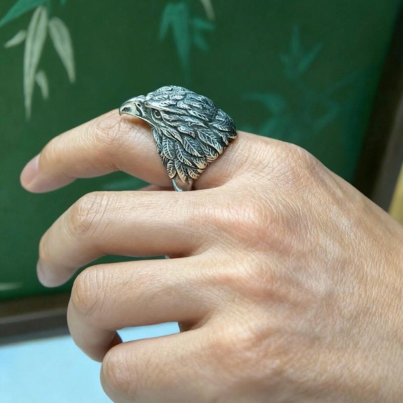 Adjustable Eagle Head Ring Men Vintage Open Finger Gift Boyfriend Animal Motif Copper Jewelry