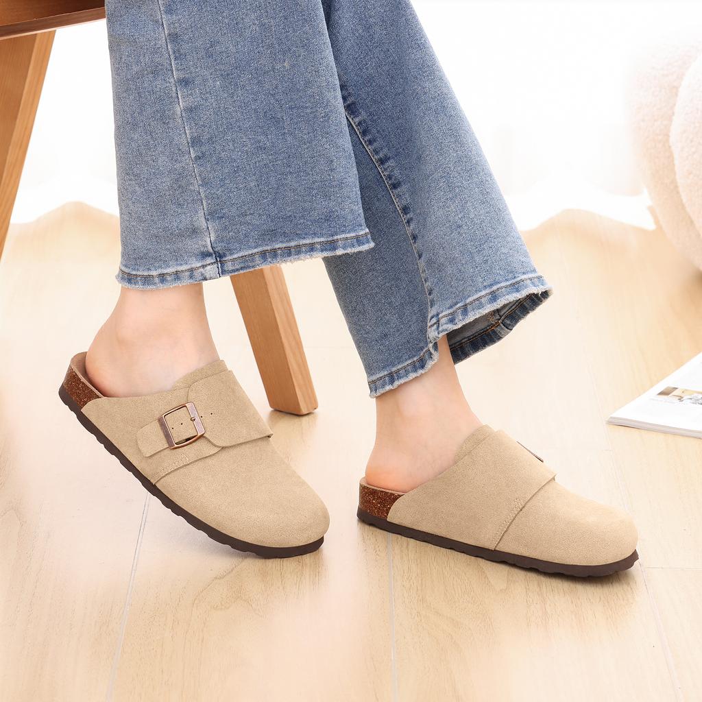 Fashion Shevalues 2025 New Mules For Women Cork Insole Outdoor Beach Slippers With Adjustable Buckle Cow Suede Soft Sole Women's Sandals