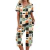 Women's Halloween Two-Piece Outfit Set - Casual Short Sleeve Top and Printed Pants, Comfortable Sportswear for Holiday Parties