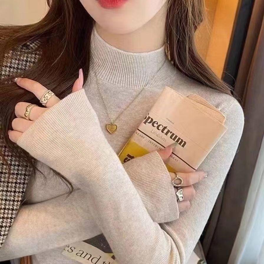 Bottoming Shirt for Women Autumn and Winter Knitted Sweater Stylish Slim Half Turtleneck Top