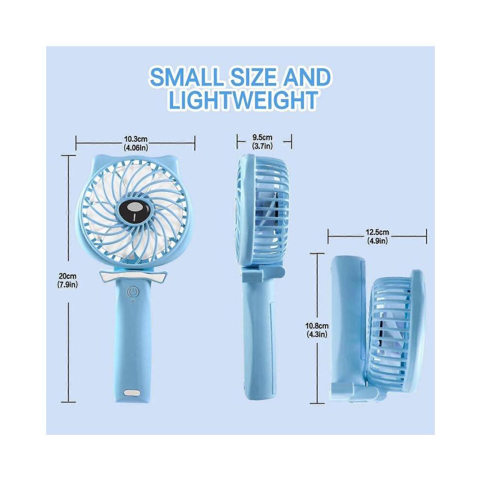 Mini Handheld Fan 2600mAh Battery Operated Fan 3 Speed Adjustable USB Rechargeable Portable Personal Fan Foldable Stroller Desk Table FanBlue