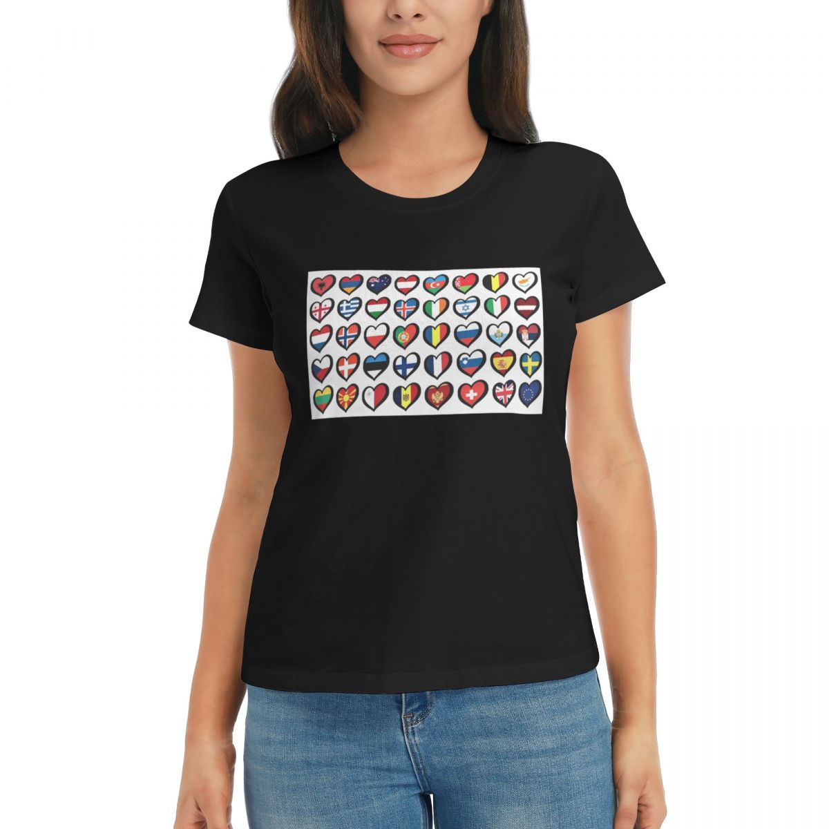 

Women TShirt Eurovision Song Contest Flags Hearts ESC EBU Eurofans Short Sleeve Tees ONeck T Shirts Clothes Tops Streetwear S