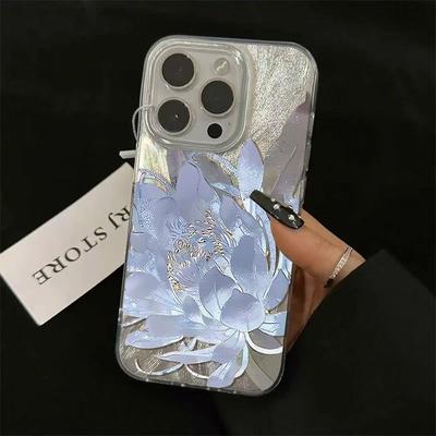 Pink Peony Lotus Print Phone Case For IPhone 16 17 E 15 14 13 12 11 Pro Max 14  Plus 17 Air Shockproof Silver Plated Cover Shell