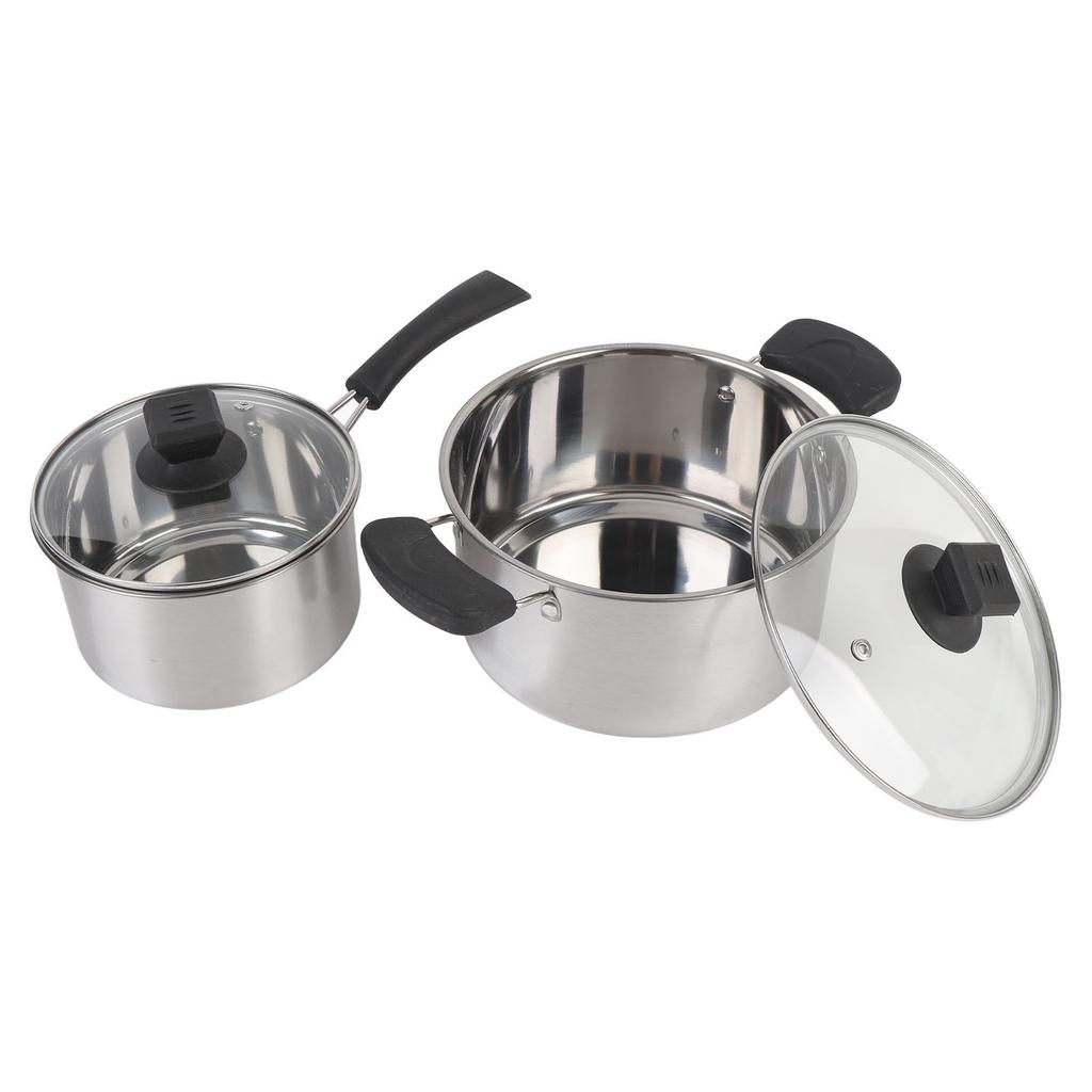 Stainless Steel Saucepan Milk Pan with Long Heatproof Handle Stockpot with 2 Ear Handles Cooking