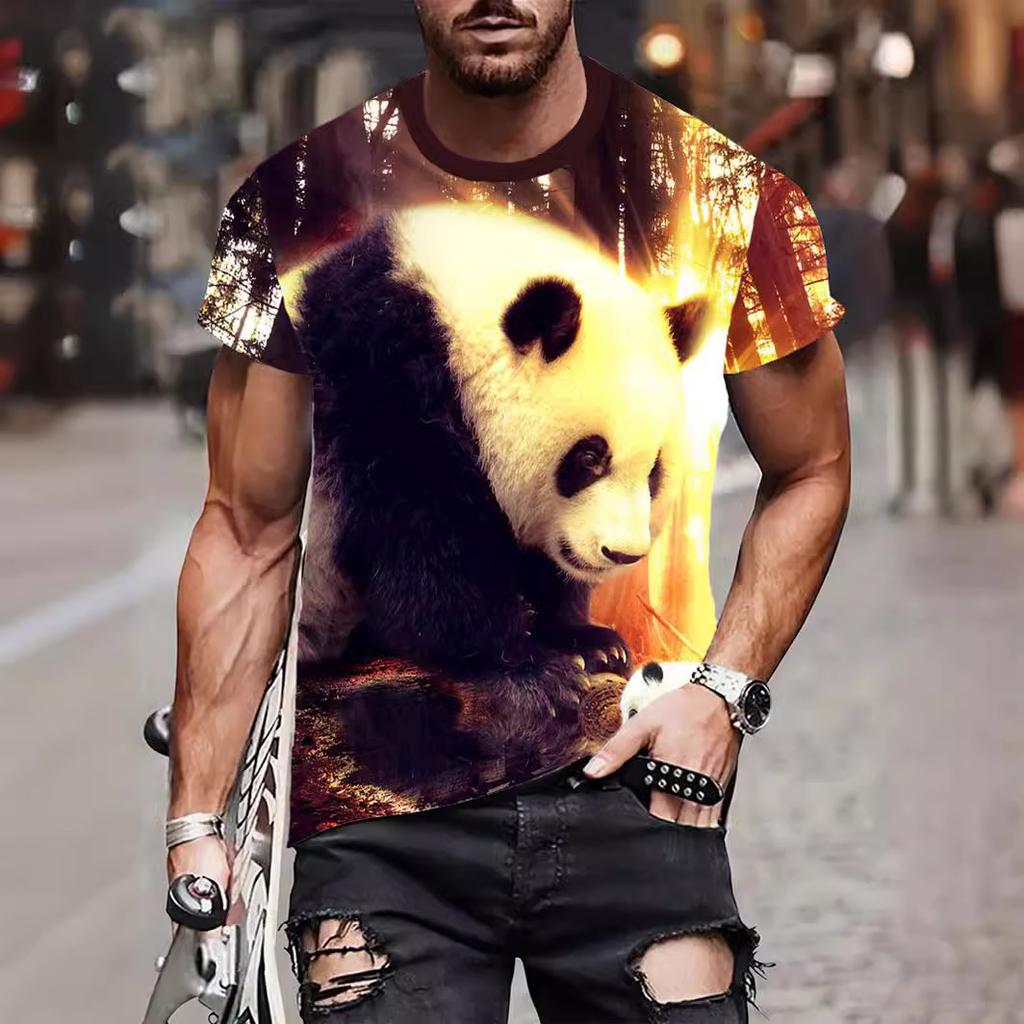 Letní Pánská Trička s 3D Potiskem Medvěda a Psa Pandy Módní Ležérní s O-výstřihem Krátký Rukáv Sportovní Oblečení Cool Streetwear Nadměrné Top