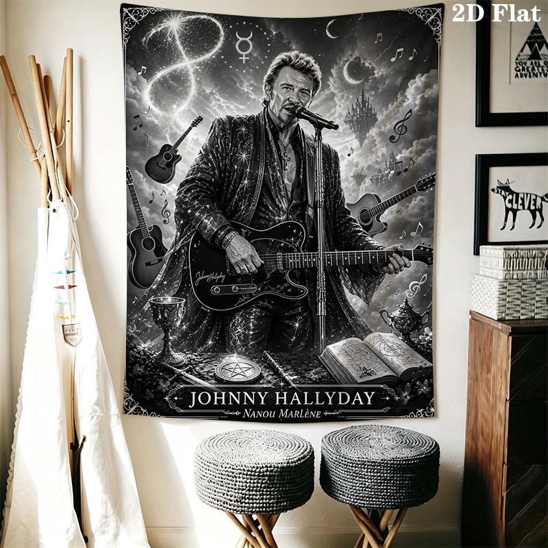 Johnny Hallyday Musical Legend Tapestry Fashion Print Background Cloth Background Wall Hanging Cloth Work Of Art Atmospheric Background Cloth