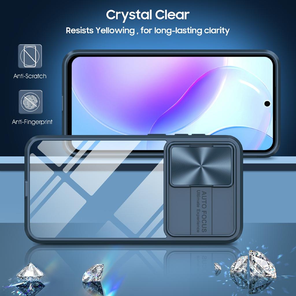 For Samsung Galaxy A56 5G Case TPU + PC Clear Phone Cover with CD-Veins Camera Lens Sliding Lid