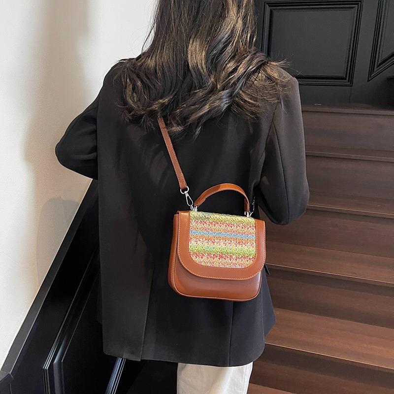 Regenbogen gewebte Tasche Damen Sommer Neu Lässig Achseltasche Strandtasche Strandtasche Umhängetasche Umhängetasche