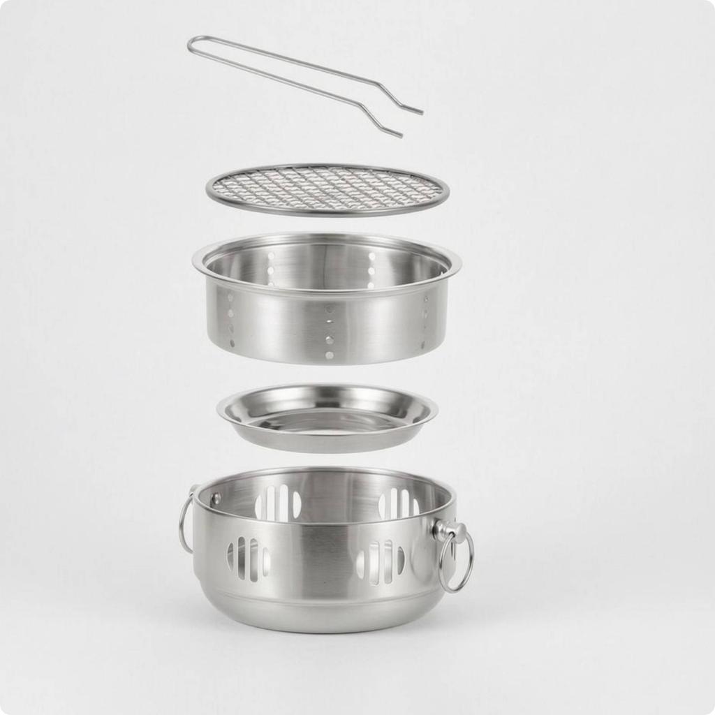 Small Round Charcoal Grill Ash Tray Stainless Steel Charcoal Grill Outdoor Cooker Handle Compact