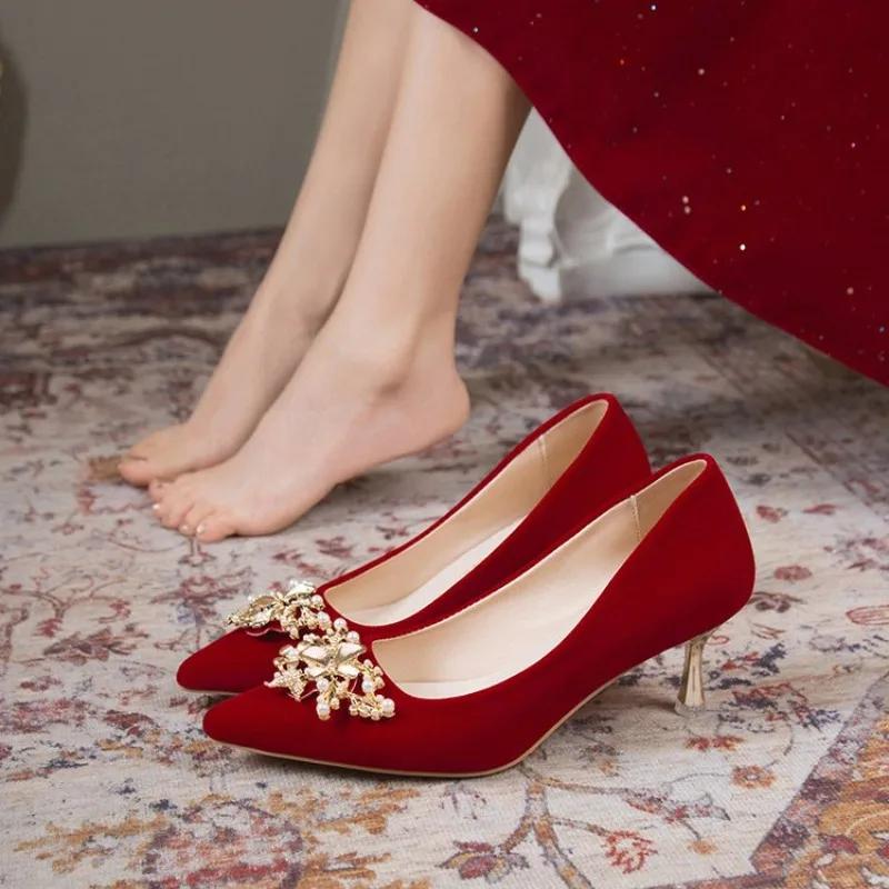 Fashion Red Heel Platform Pumps Spring Autumn Women Shoes 2025 Woman Wedding Shoes Buckle Strap High Heels Ladies Elegant Office Shoes