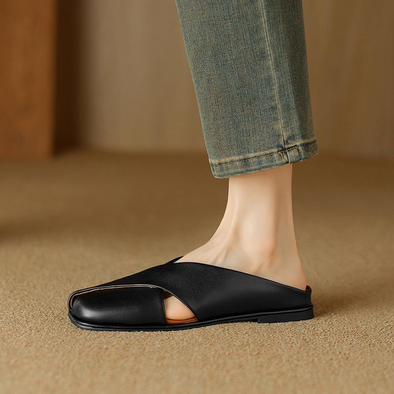 Fashion Women's New Spring/Summer Square Headed Cross Comfortable Low Heel Large Headed Muller Slippers