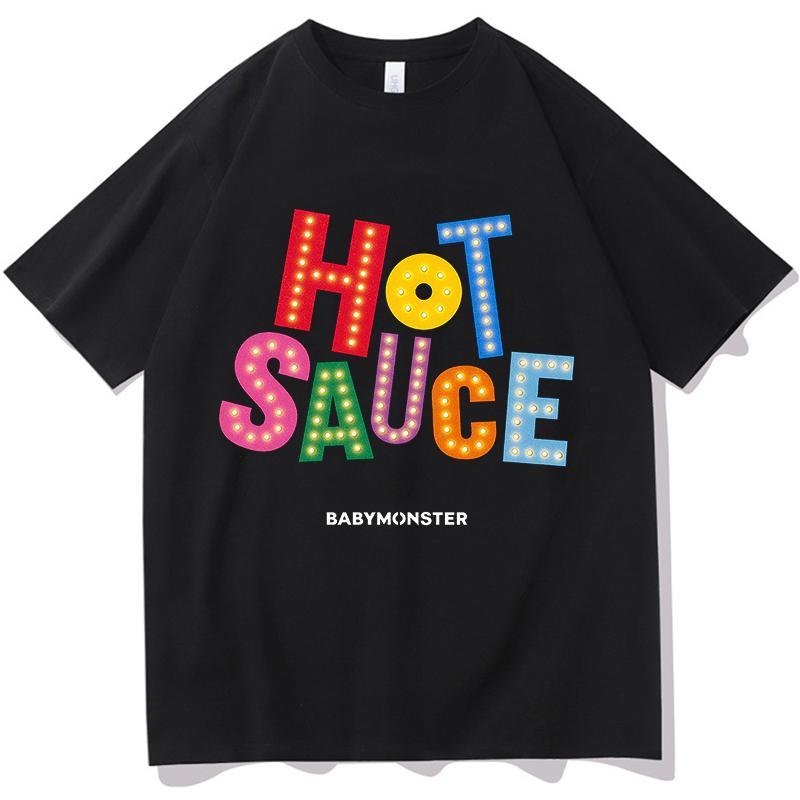 BABYMONSTER HOT SAUCE Tour Tshirts Summer Short Sleeve Male Tshirts Hip Hop Unisex Streetwear Oneck Unisex Aesthetic Clothin Tops