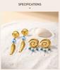 Stainless Steel Fish Drop Earrings for Women Gold Color Shell Turquoise Pearl Vintage Ocean Beach Jewelry Waterproof