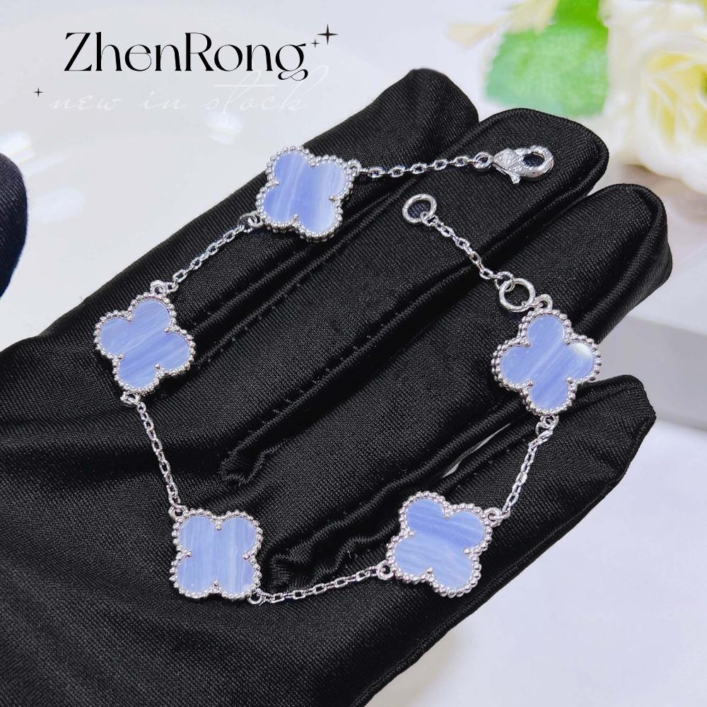 Hellblaues Schlüsselbein-Halsketten-Set für Damen Celadon-Stein Kleeblatt-Anhänger Einzigartiges Armband Amethyst-Steckohrringe