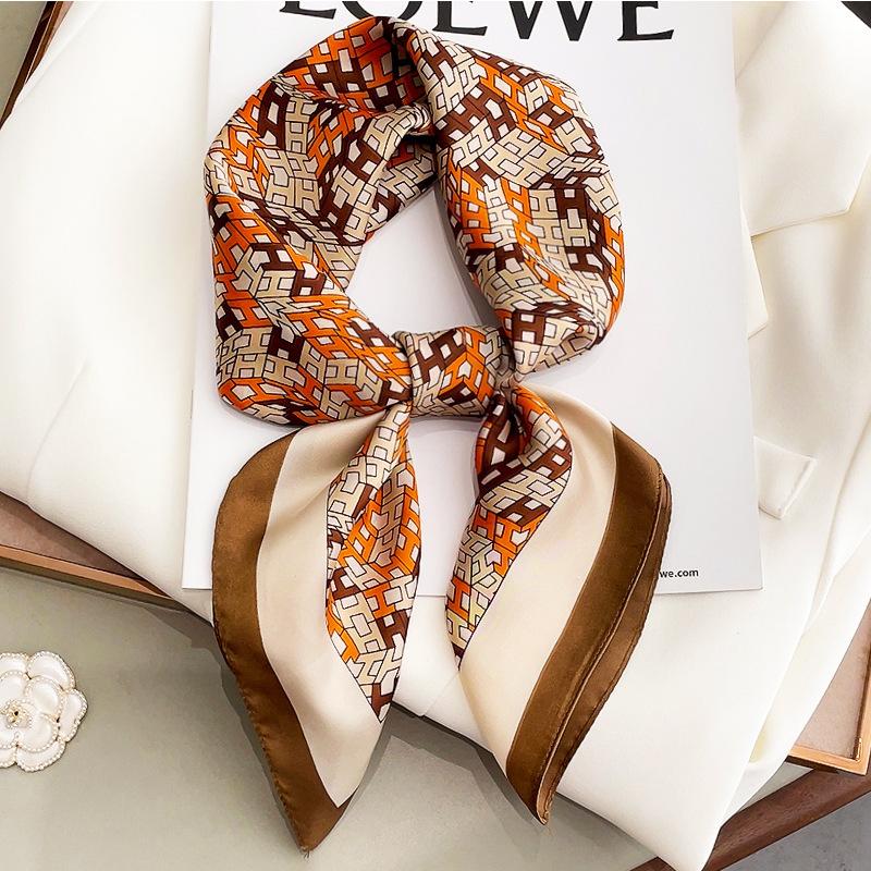 Luxury Brand Silk Square Plaid Scarf Women Satin Neck Hair Tie Band Soft work neckerchife 2025 NEW Hijab Head Female Foulard