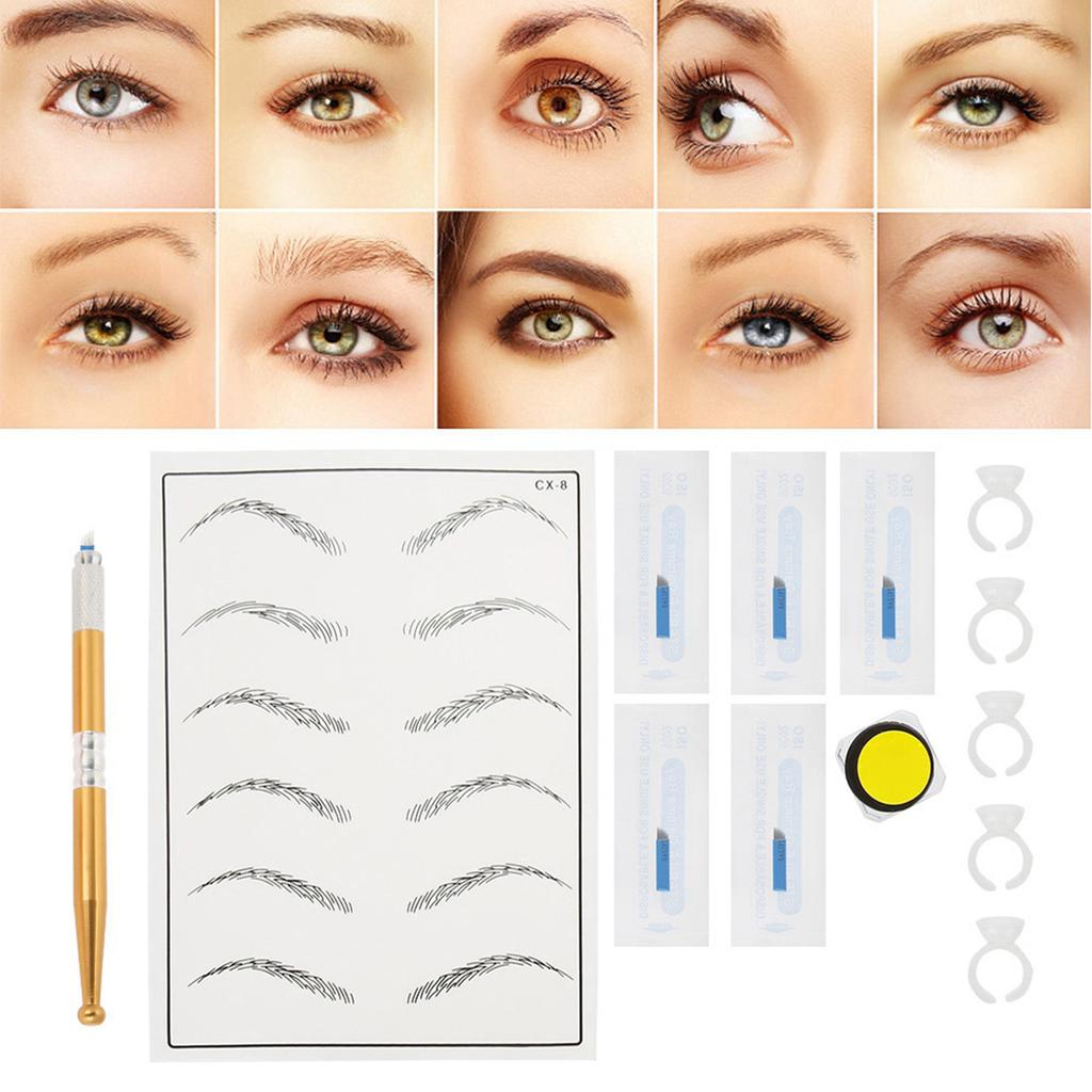 Eyebrow Tattoo Kits Manual Pen Practice Skin Pigment Needle Blades Ring Cup Tattoo Set 4#