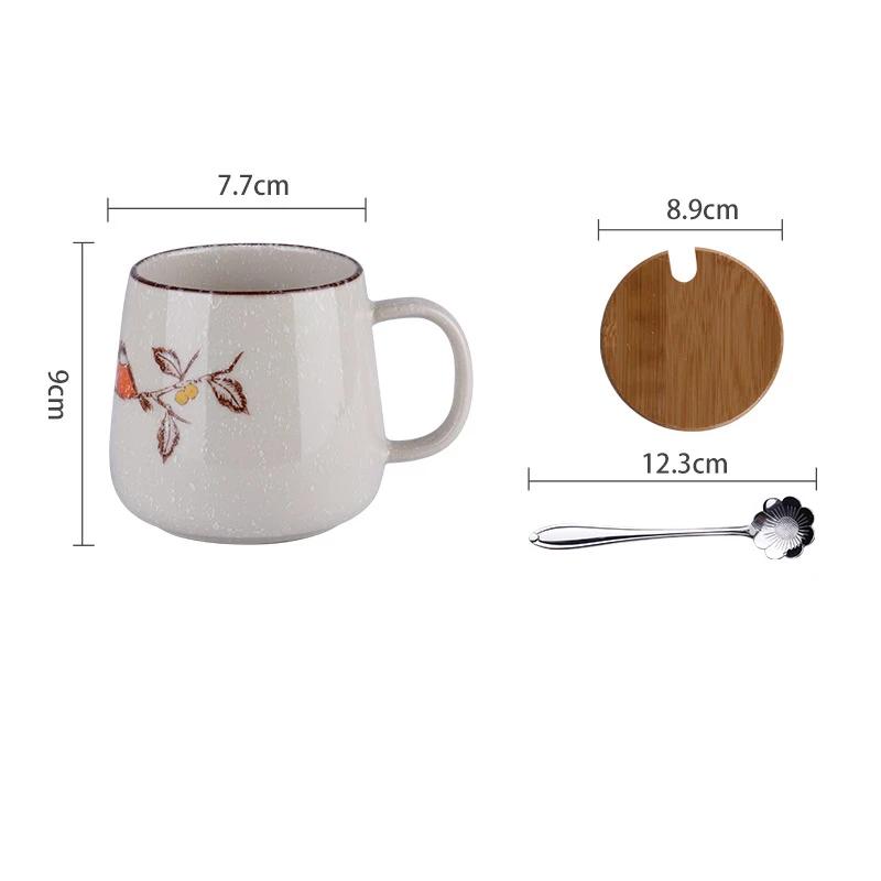 350ml Retro Ceramic Coffee Mug Set with Lid and Spoon Milk Breakfast Cup Home Heat-resistant Teacup Tumbler Juice Water Mug Gift