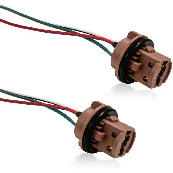 2PCS 7443 Brake Light Bulb Holder, Waterproof LED Bulbs Socket Vehicle Plastic Female Adapter, Turn Signal Lights Brake Lights Socket Pigtail Harness