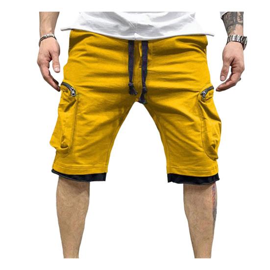 Cargo Shorts Elastic Waist Multiple Pockets Shorts Zipper Drawstring Streetwear Casual Knee Length Summer Shorts Male Clothes