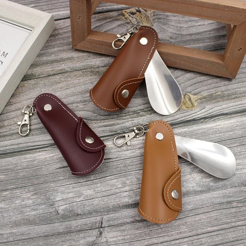 Japan and South Korea Metal Leather Shoehorn Portable Unisex Shoe Lifter Hanging Deduction Shoehorn for Keychain