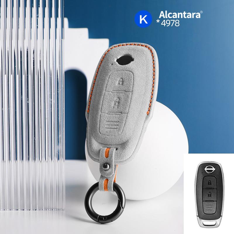 Car Key Case Cover Holder Key Buckle Alcantara For 2022-2023 Nissan X-trail T33 Qashqai J12 Teana Altima Ariya Keychain