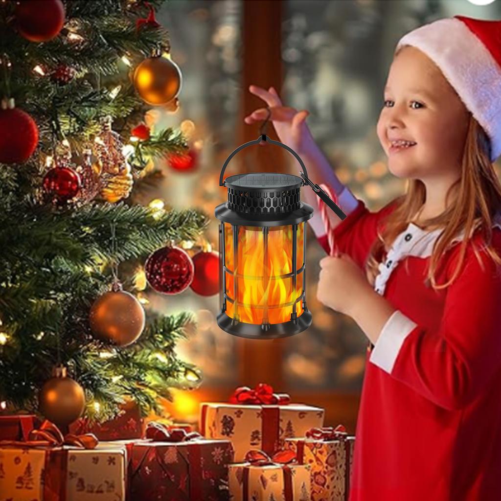 Upgraded Solar Flickering Flame Hanging Light Outdoor Waterproof Solar Powered Landscape Lanterns Garden Fence Decor