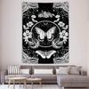 Flower and Butterfly Vertical Tapestry, Black and White Aesthetic Tarot Wall Tapestry, Moon and Stars Floral Tapestries Bedroom