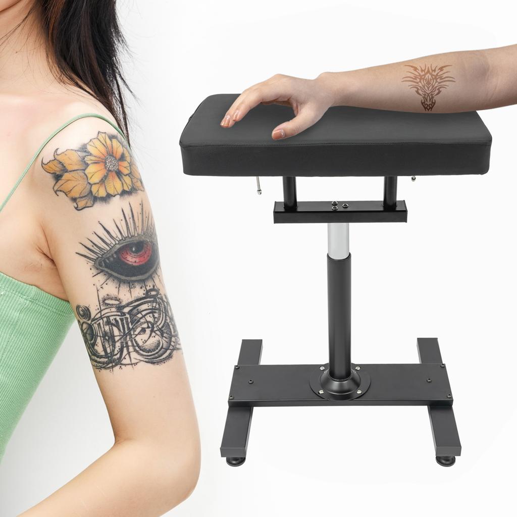 Tattoo Arm Rest Black Armrest Tattoo Station with Soft Sponge Pad Hydraulic Adjustable Height & Tilt Tattoo Armrest Stand