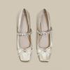 Soft Leather Version Chinese Bow Rhinestone Ballet Square Head Thick Heel Mary Jane High Heel Single Shoes Women's Cheongsam Skirt