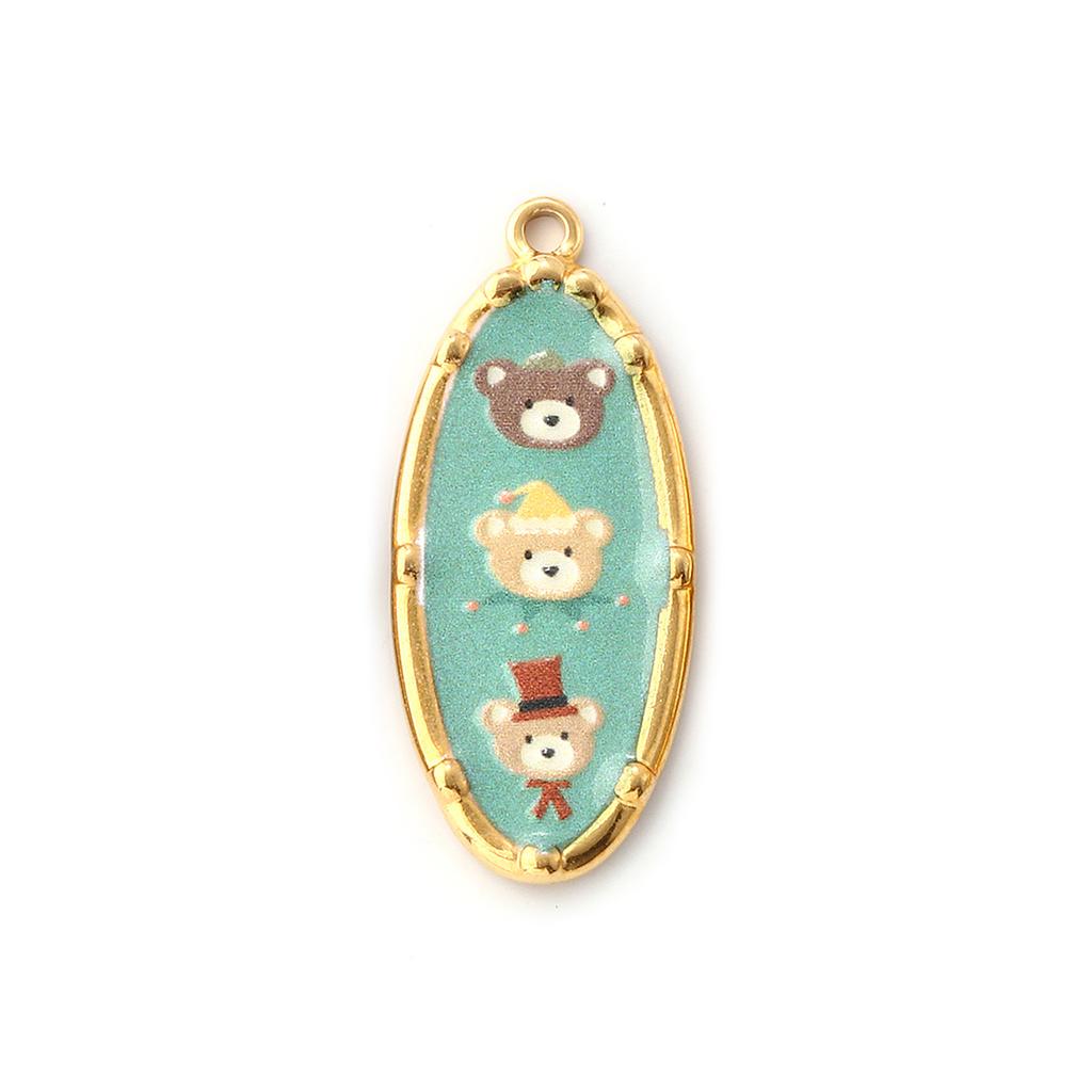 1PC Bear Heart Printed 304 Stainless Steel Pendants 18K Gold Plated Multicolor Enamel Charms Making Necklace  Jewelry Findings