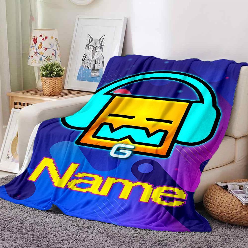 Customiz Name Personality Geometry Dash Blanket Soft &Warm Sofa Office Bed Travel Lunch Break Blanket, Gift Suitable All Seasons
