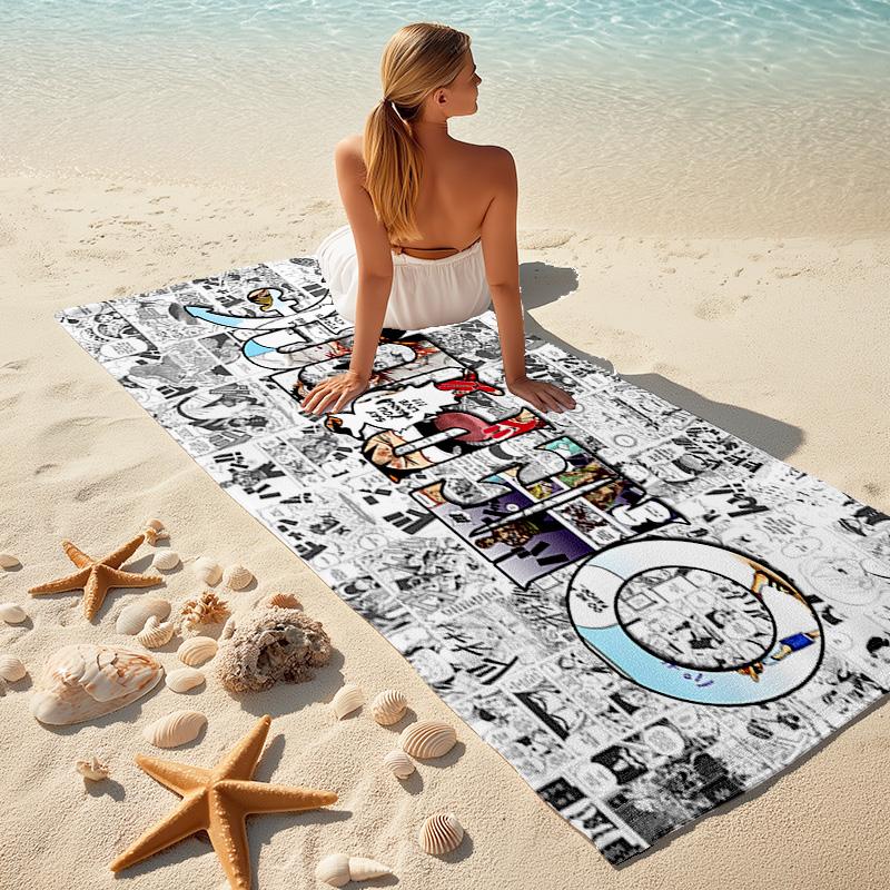 Classic Japanese element cartoon ONE PIECE Monkey D. Luffy beach towel outdoor camping vacation swimming beach towel outdoor absorbent bath towel Y6