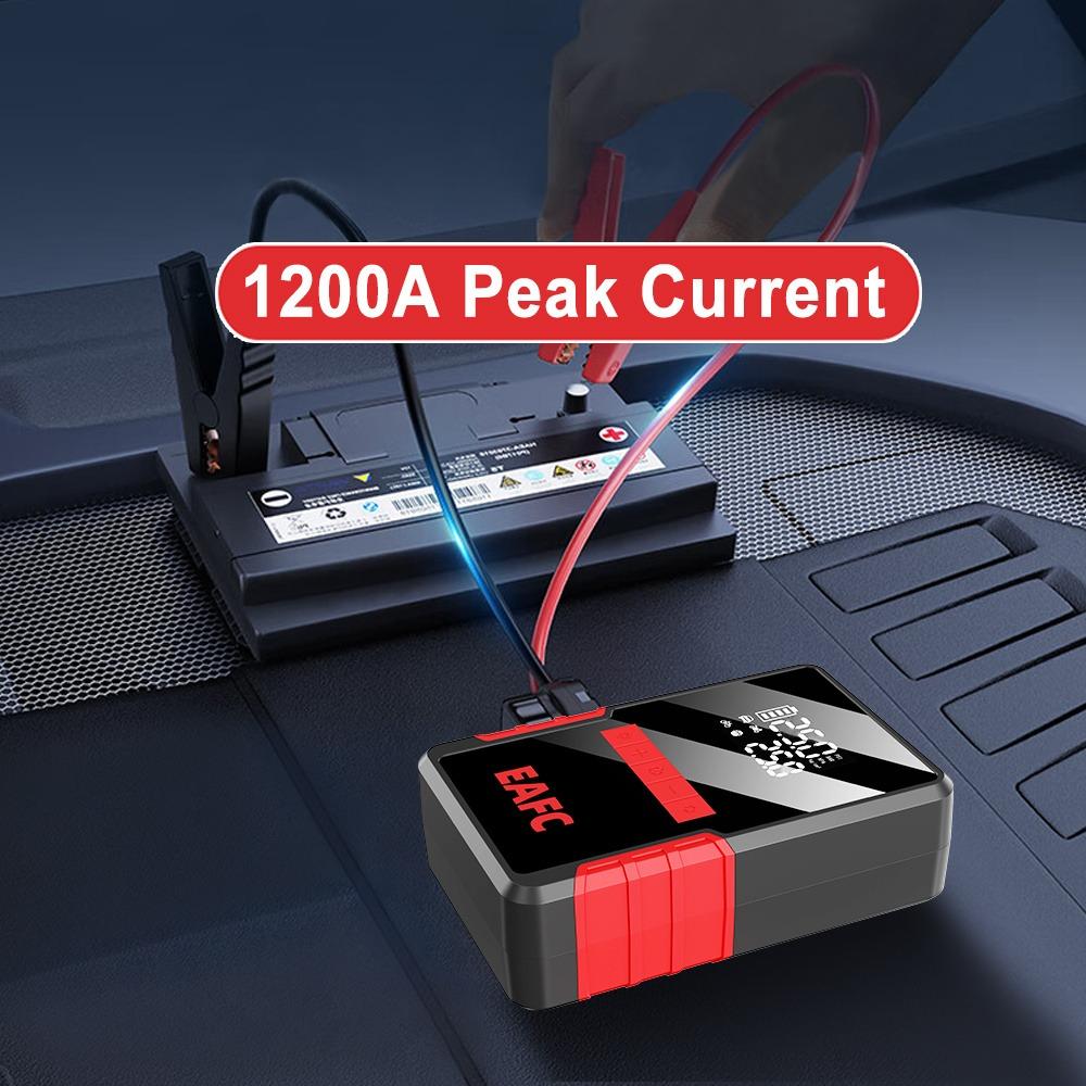 2-in-1 Auto-Starthilfe - Tragbarer Reifenfüller, Großes Display, LED-Licht & Powerbank für 4,0L Benzin 6,0L Diesel Auto