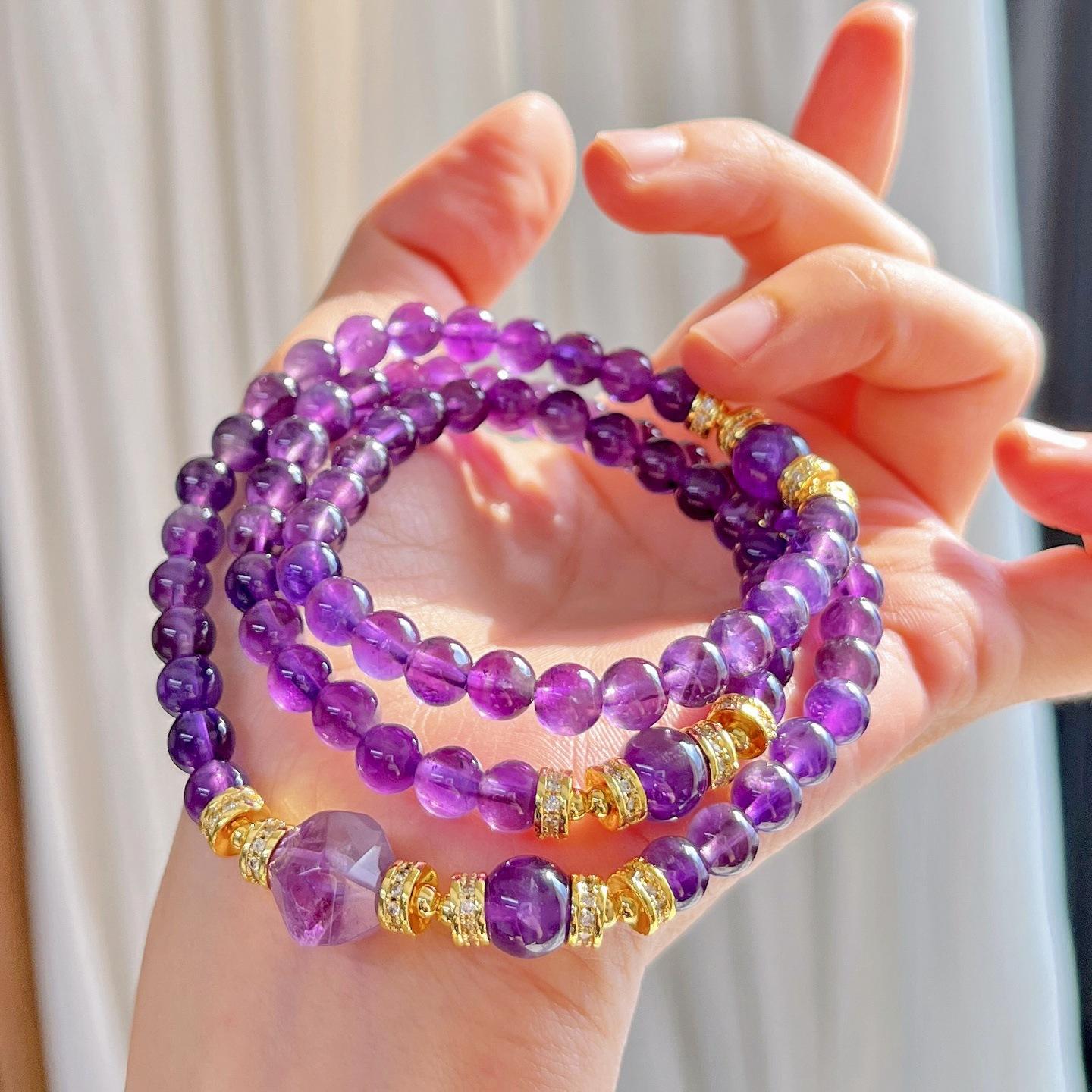 6Mm Autumn And Winter Natural Royal Amethyst Design Multi-Circle Bracelet Bracelet