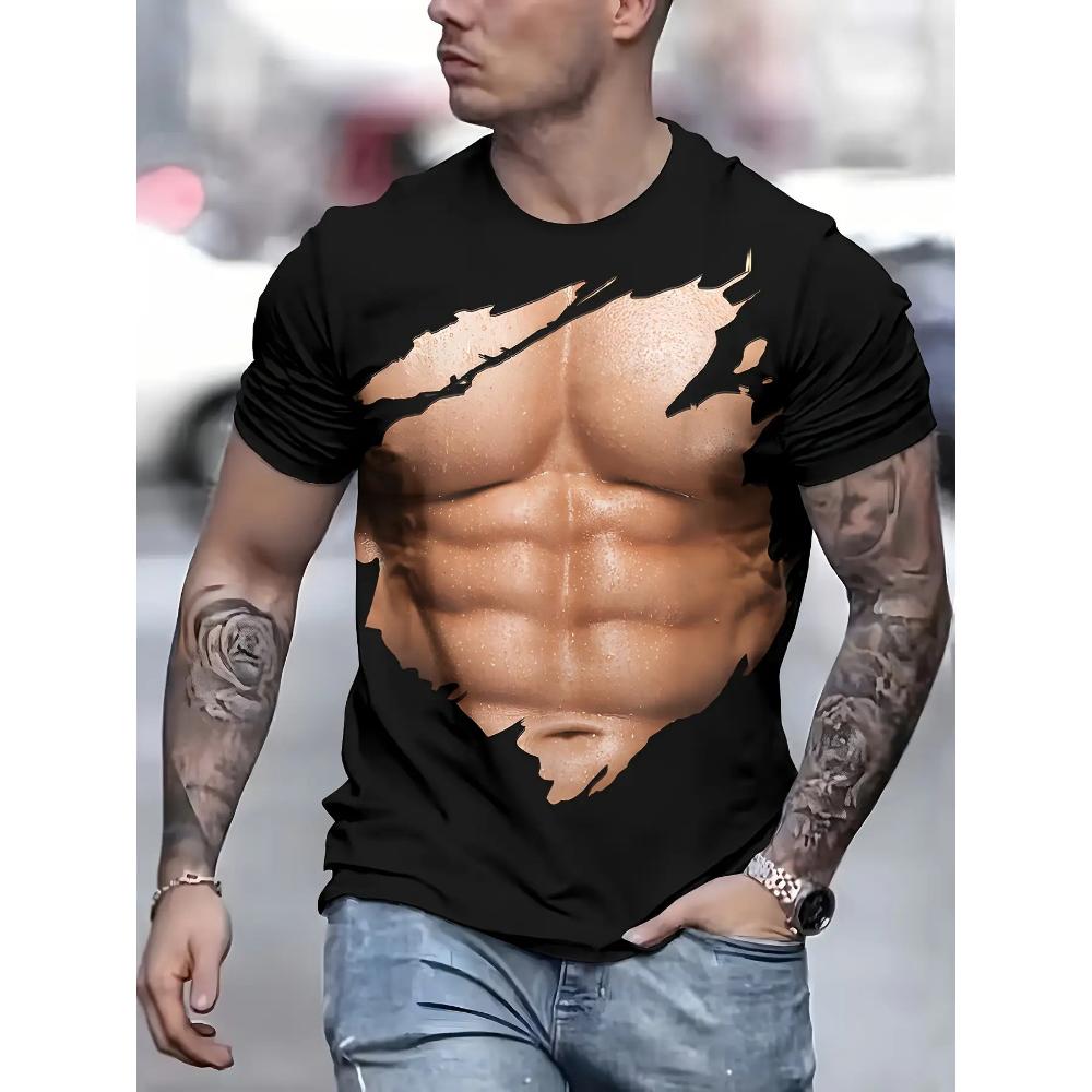 Men's Fun Digital Print T-Shirt - Retro Muscle Design, Perfect for Gym, Summer, and Casual Wear -