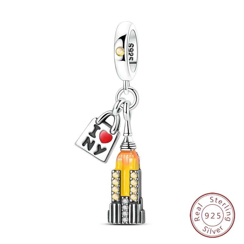 Original 925 Silver Travel Charm New York Rome Vienna Pendant Landmark Building Pendant Fit Bracelet Fine DIY Jewelry