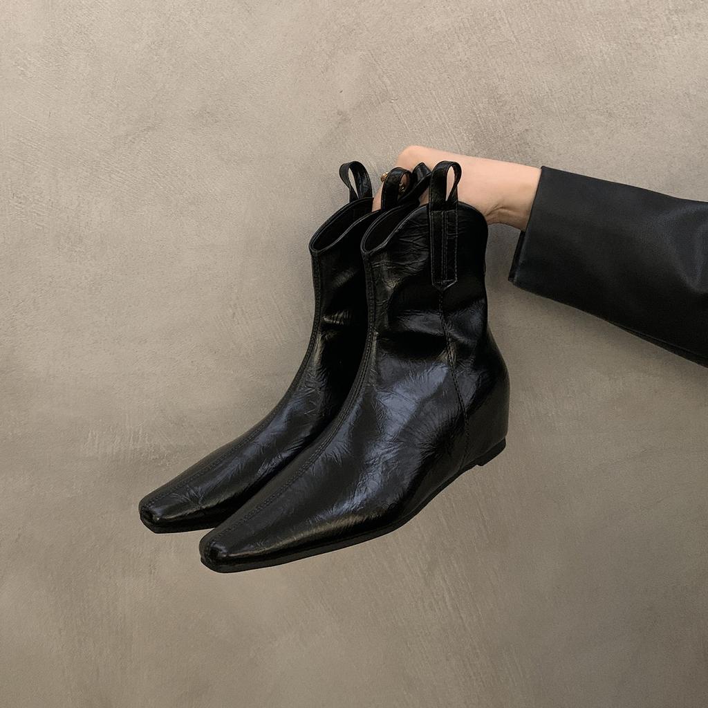 French retro pointed V-mouth inner heightening western boots women's 2025 autumn new high-end pleated Chelsea boots