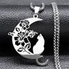 Aesthetic Cat Flower Moon Crescent Necklace for Women Men Stainless Steel Silver Color Bohemia Chain Gift Jewelry Collar 3220