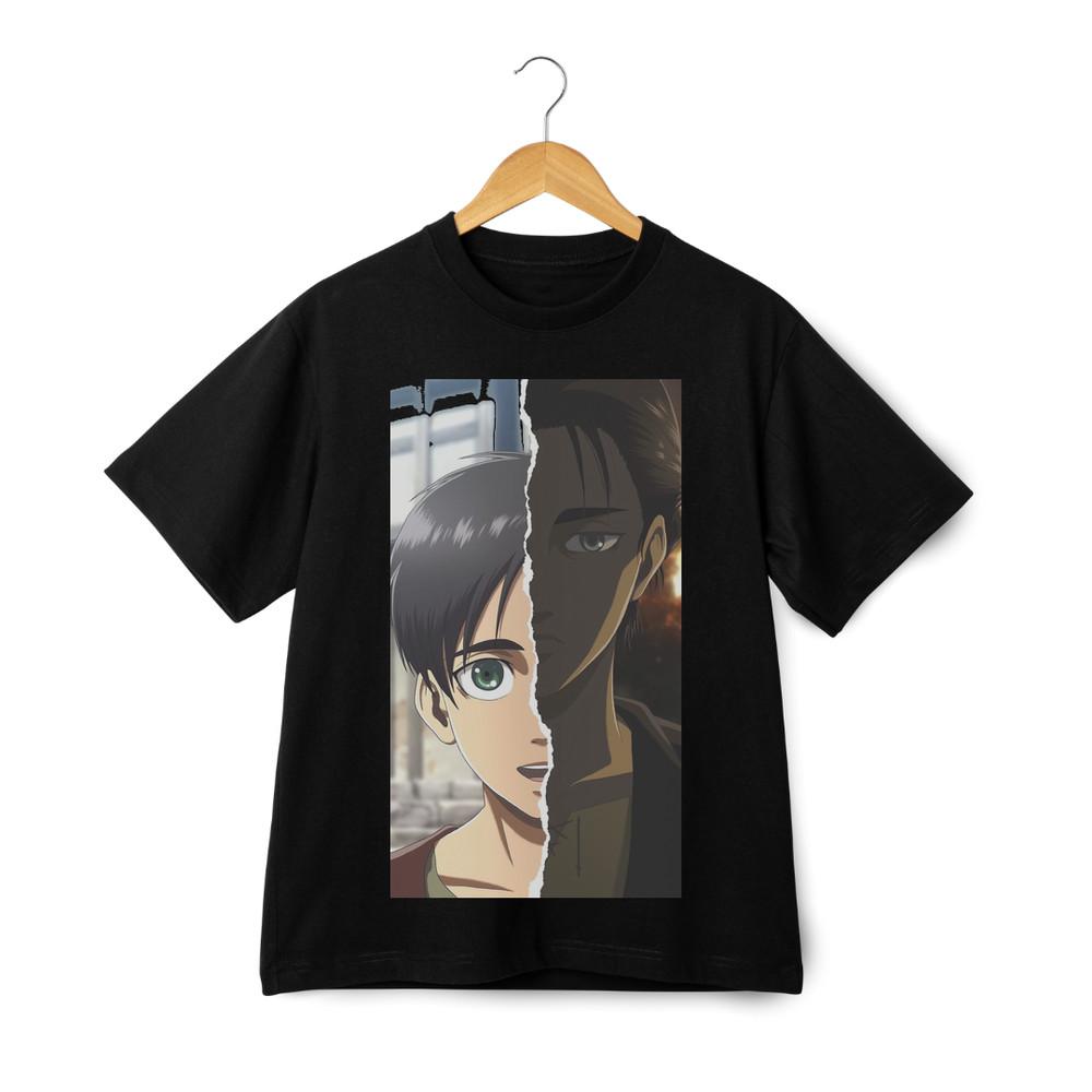 

Attack on Titan Eren Yeager Split Face Graphic T-Shirt - Graphic Streetwear Tee M