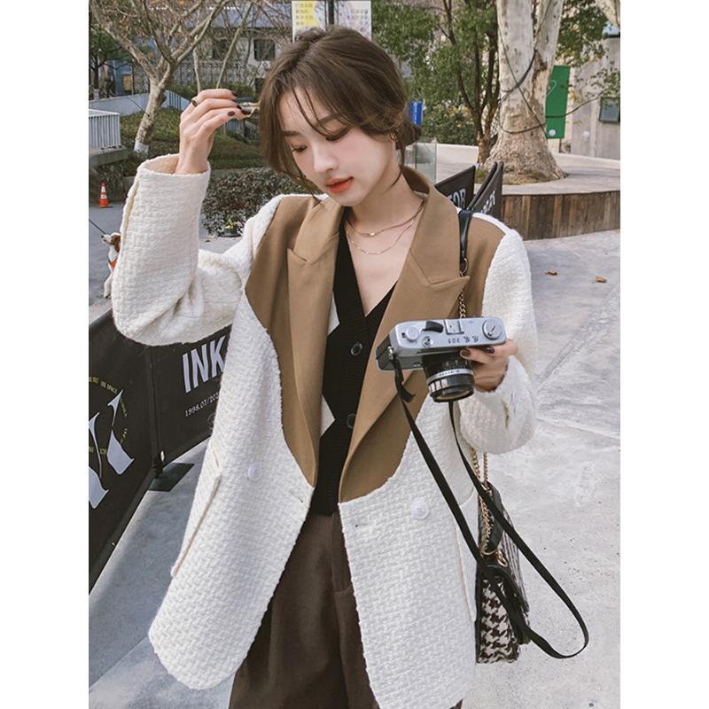 Xiaoxiangfeng Contrast Color Suit Jacket for Women Spring and Autumn Korean Style New Design Niche Suit